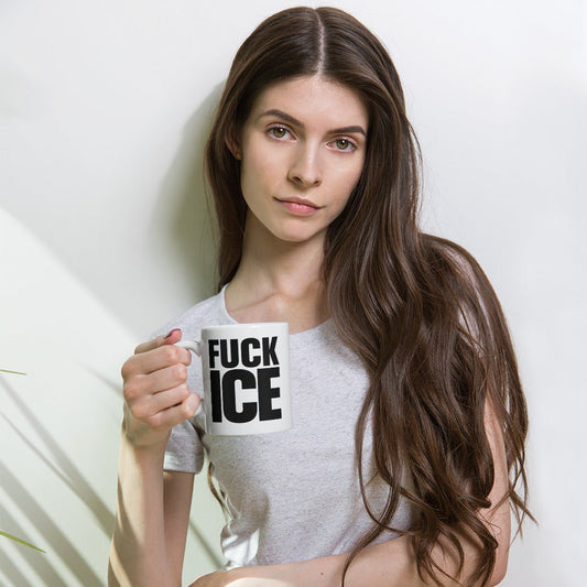 White Mug with Black "FUCK ICE" text